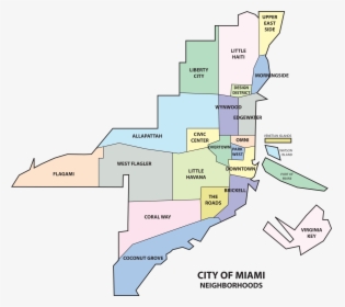 Miami Neighborhoods Map - Miami Map With Neighborhoods, HD Png Download, Transparent PNG