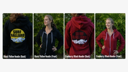 Surf Ballard Xip-up Unisex Hoodies In Black And Cranberry - Hoodie, HD Png Download, Transparent PNG