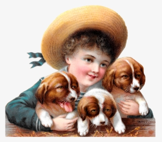 Puppies Dog Boy Image Victorian Illustration Clipart - Holding Puppies Clip Art, HD Png Download, Transparent PNG