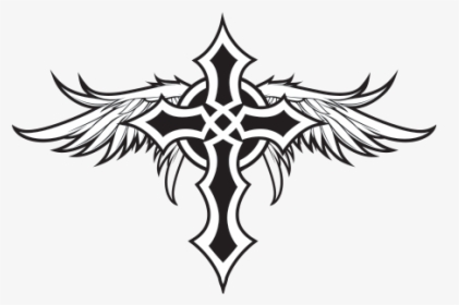 Clip Art Cross With Angel Wings - Cool Tribal Cross Designs, HD Png Download, Transparent PNG