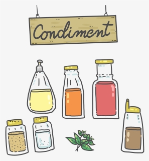 Condiment, Sauce, Pepper, Seasoning, Kitchen, Bottle - Sauces And Salt Cartoon, HD Png Download, Transparent PNG