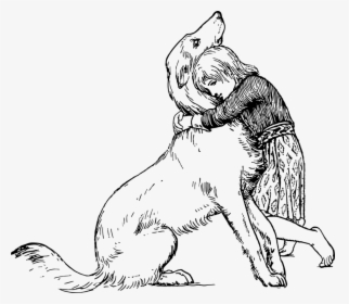Free Girl Hugging Puppy Png - Dog And Human Sketch, Transparent Png, Transparent PNG