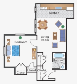1 Bedroom 1 Bathroom Apartment For Rent At The Rodney - Floor Plan, HD Png Download, Transparent PNG