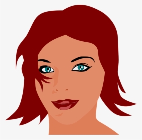 Woman, Red Hari, Face, Smile, Blue Eyes, Lipstick - Women Face Clip Art, HD Png Download, Transparent PNG