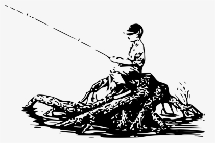 Fishing Drawing Angling Clip Art - Fishing Cartoon Black And White Png, Transparent Png, Transparent PNG