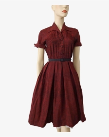 Womens Vintage 1950s Day Dress Red Shantung Fit And - Cocktail Dress, HD Png Download, Transparent PNG