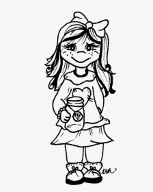 Little Girl Clipart Drawing Black And White - Cartoon, HD Png Download, Transparent PNG