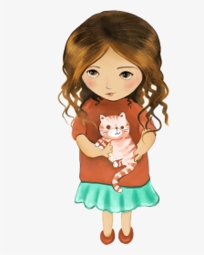 Girl, Cute Girl, Cat, Little Girl, Cute, Child - Cute Cartoon Pic For Dp,  HD Png Download , Transparent Png Image - PNGitem