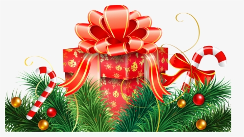 Christmas Decoration With Candy Canes And Red Gift - Gift Christmas Images Png, Transparent Png, Transparent PNG