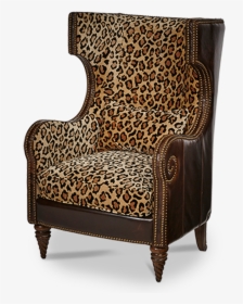 Light Espresso Finish Brown Leather Leopard Print Fabric - Leopard Print Wingback Chair, HD Png Download, Transparent PNG