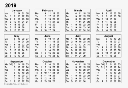 Calendar 2019 Png - 2019 Calendar Printable Template, Transparent Png, Transparent PNG