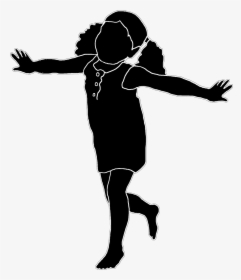 Silhouette Of Playing Girl White Stroke - Children Shape Png, Transparent Png, Transparent PNG