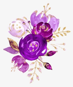 #watercolor #flowers #bouquet #bunch #purple #plum - Purple And Gold Flowers, HD Png Download, Transparent PNG