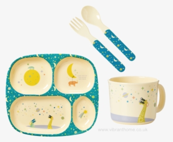 Universe Blue Print Baby 4 Piece Melamine Dinner Set - Rice Kinderteller, HD Png Download, Transparent PNG