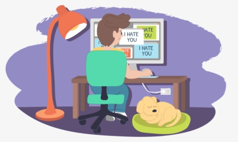 Boy Looking At A Computer Screen With I Hate You - Cyberbullying Kids Helpline, HD Png Download, Transparent PNG
