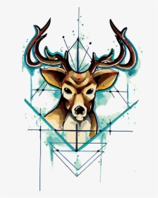 Tattoo Head Deer Watercolor Vector Unicorn Drawing - Kepala Rusa Rusa Vektor, HD Png Download, Transparent PNG