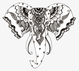 African Elephant Henna Tattoo Drawing - Elephant Tattoo Png, Transparent Png, Transparent PNG