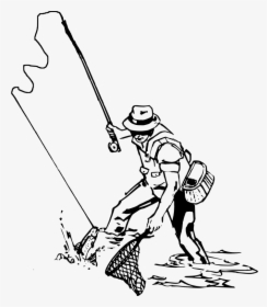 Rod Drawing Fishing Equipment - Fly Fishing Man Drawing, HD Png Download, Transparent PNG