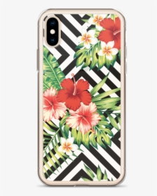 Pretty Hibiscus Flowers On Black Chevron Design Iphone - Tropical Red Pattern, HD Png Download, Transparent PNG