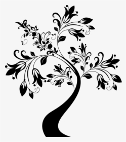 Decorative Floral Flourish Flower - Flowered Branch Clipart Black And White, HD Png Download, Transparent PNG