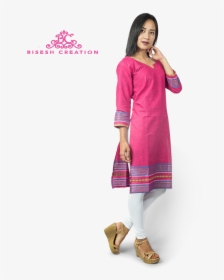 Pink South Cotton Bordered Kurti With Cotton Legging - Photo Shoot, HD Png Download, Transparent PNG
