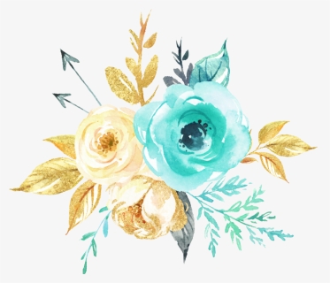 #watercolor #flowers #bouquet #mint #teal #gold #silver, HD Png Download, Transparent PNG