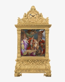 French Restauration Bronze And Porcelain Mantel Clock - Carving, HD Png Download, Transparent PNG