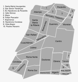 Neighborhood Map Delegación Cuauhtémoc - Mexico City Colonias, HD Png Download, Transparent PNG