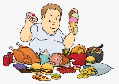 A Fat Cartoon Man Feasting On - Eating Junk Food Clipart, HD Png Download, Transparent PNG