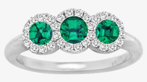 Spark Creations Three Stone Emerald & Diamond Ring - Engagement Ring, HD Png Download, Transparent PNG