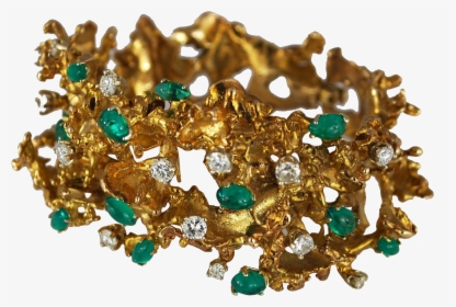 Emerald Diamond 14k Gold Freeform Bracelet Vintage - Vintage Ring Emerald Diamond Gold Cabochon, HD Png Download, Transparent PNG