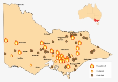 9am Feb 8 2009 Fire Locations Map - Location Of Black Saturday Bushfires, HD Png Download, Transparent PNG