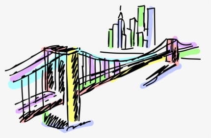 Vector Illustration Of Brooklyn Bridge Cable Suspension - Cartoon Brooklyn Bridge Png, Transparent Png, Transparent PNG