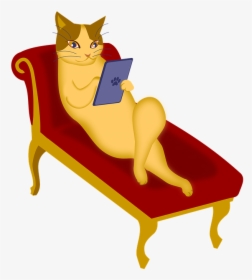 Cat, Couch, Tablet, E-book, Relax, Sofa, Terminal - Tablet Computer, HD Png Download, Transparent PNG
