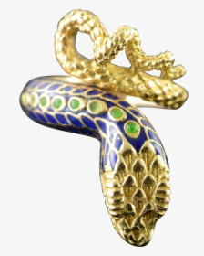 18k Detailed Green Blue Enamel Snake Head Wrapped Ring - Body Jewelry, HD Png Download, Transparent PNG