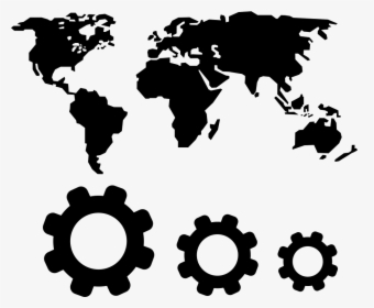 World Map And Gears Symbols - World Map Plain Vector, HD Png Download, Transparent PNG