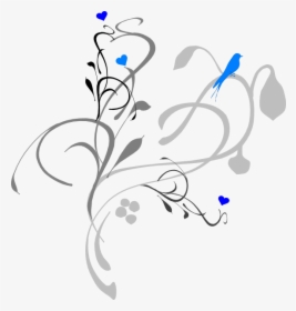 Blue Bird On Grey Vine Svg Clip Arts - Black And White Border Design Flower, HD Png Download, Transparent PNG
