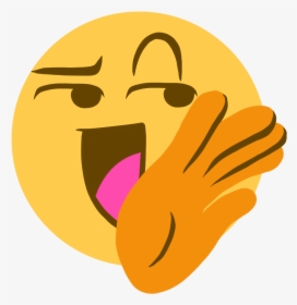 An Emoji Of A Smug Laugh With One Hand Raised To The - Smug Laugh Emoji, HD Png Download, Transparent PNG
