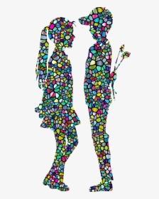 Polyprismatic Tiled Boy Giving Flowers To Girl Silhouette - Back Ground For Boys, HD Png Download, Transparent PNG