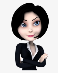 Self Confident 3d Cartoon Woman In Black Suit - 3d Cartoon Png, Transparent Png, Transparent PNG