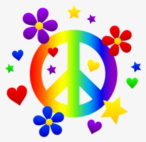 Peace Sign With Flowers Hearts And Stars, HD Png Download, Transparent PNG