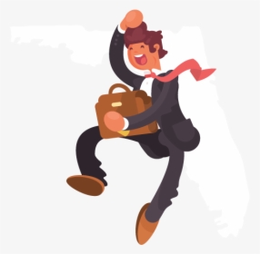 A Jumping Businessman In Front Of An Outline Of Florida - Cartoon, HD Png Download, Transparent PNG