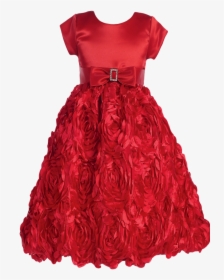 Red Satin Holiday Dress W Floral Satin Ribbon Skirting - Satin, HD Png Download, Transparent PNG