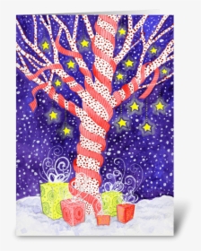 Holiday Tree Ribbon Wrapped With Stars Greeting Card - Greeting Card, HD Png Download, Transparent PNG