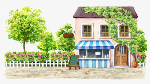 And Coffee Blackboard Housing Illustration Drawing - Watercolor House Png, Transparent Png, Transparent PNG