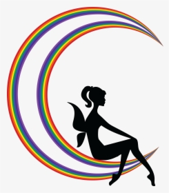 Free Clipart Of A Black Silhouetted Female Fairy Sitting - Fairy Sitting On Moon Silhouette, HD Png Download, Transparent PNG
