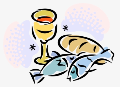 Svg Stock Christian Cup Fish Loaves - Fish And Bread Cartoon, HD Png Download, Transparent PNG