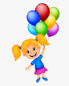Transparent Cartoon Balloon Png - Girl Holding Balloons Clipart, Png Download, Transparent PNG