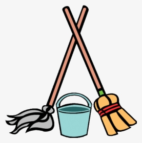 Clip Art Cleaning Clip Black - Mop And Bucket Cartoon, HD Png Download, Transparent PNG