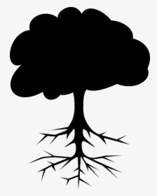 Tree, Roots, Stem, Leaves, Crown, Silhouette, Black - Tree Clip Art, HD Png Download, Transparent PNG